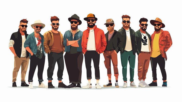 Vettore illustrazione di ritratto alla moda di giovani uomini in abiti eleganti
