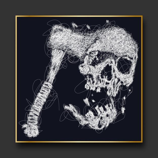 Illustrazione di schizzo di vettore del cranio scribble art