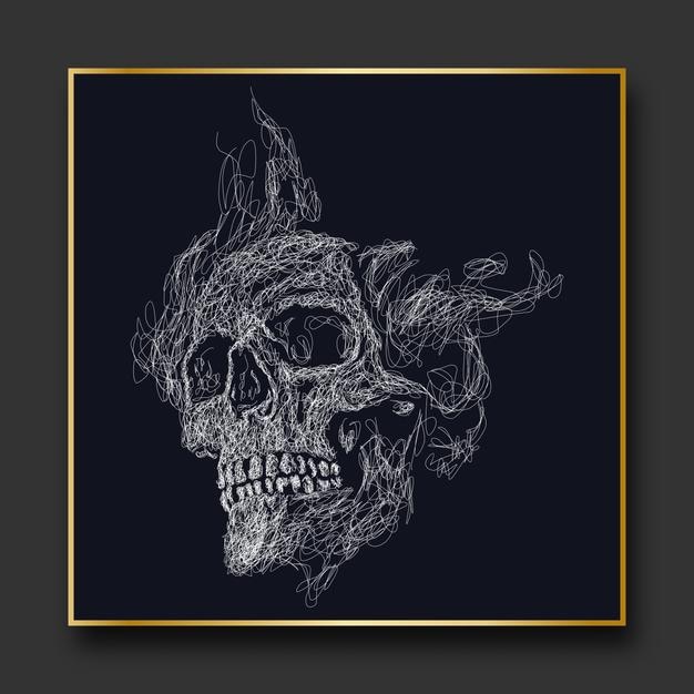 Illustrazione di schizzo di vettore del cranio scribble art