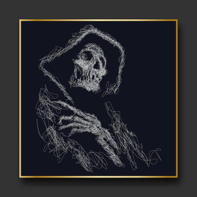 Illustrazione di schizzo di vettore del cranio scribble art