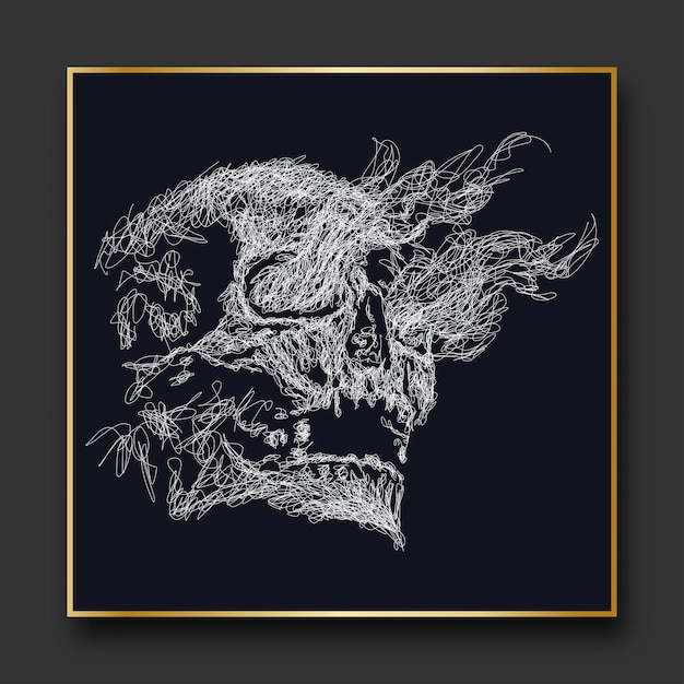 Illustrazione di schizzo di vettore del cranio scribble art
