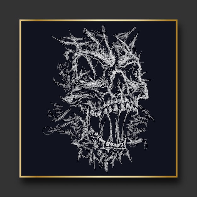 Illustrazione di schizzo di vettore del cranio scribble art