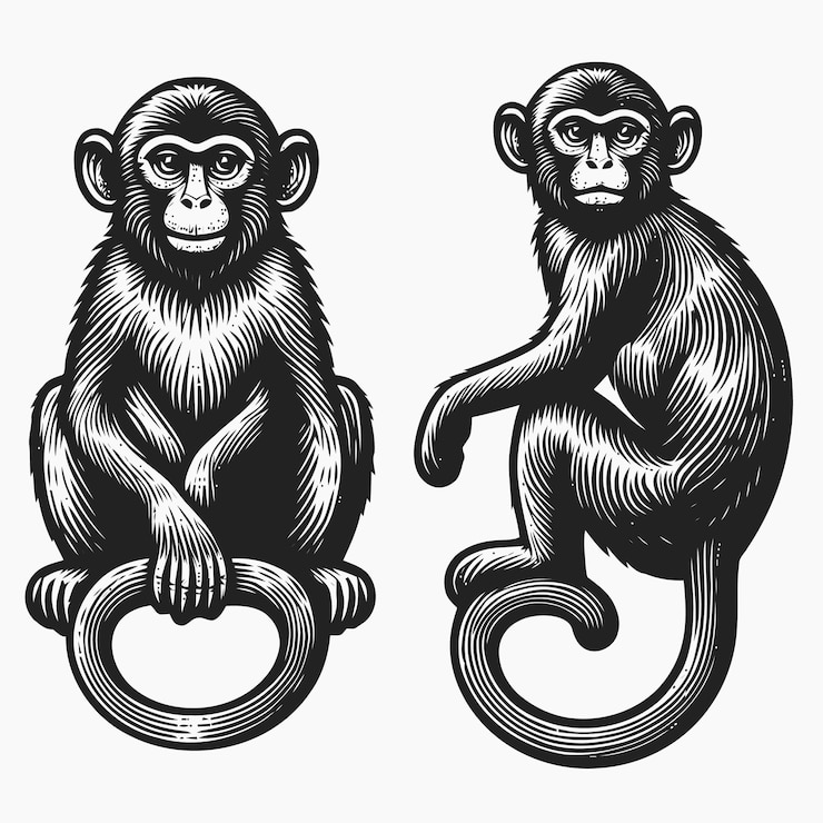 Vettore illustrazione di scimmia con stile di incisione