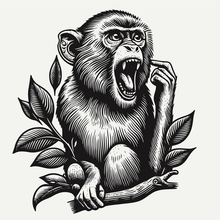 Vettore illustrazione di scimmia con stile di incisione