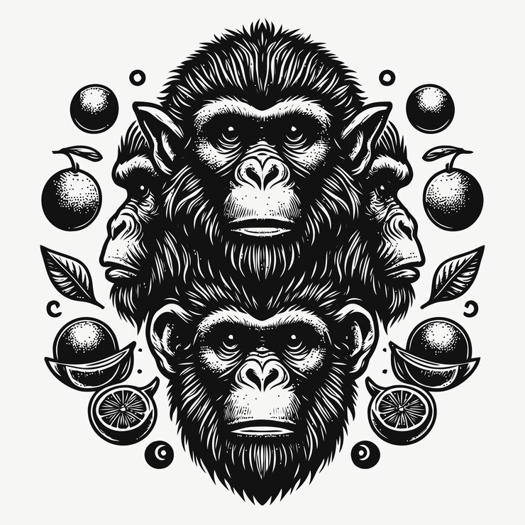 Vettore illustrazione di scimmia con stile di incisione