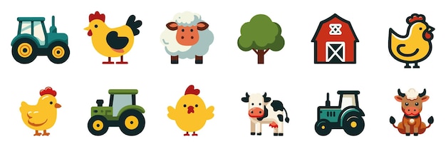 Illustrazione di set vettoriale di animali da allevamento