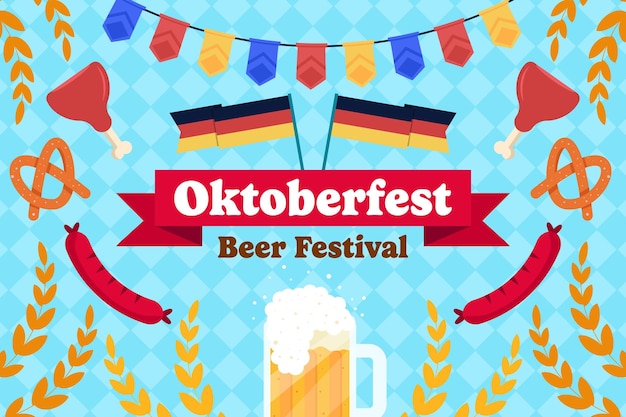 illustrazione di sfondo del festival della birra Oktoberfest in design piatto