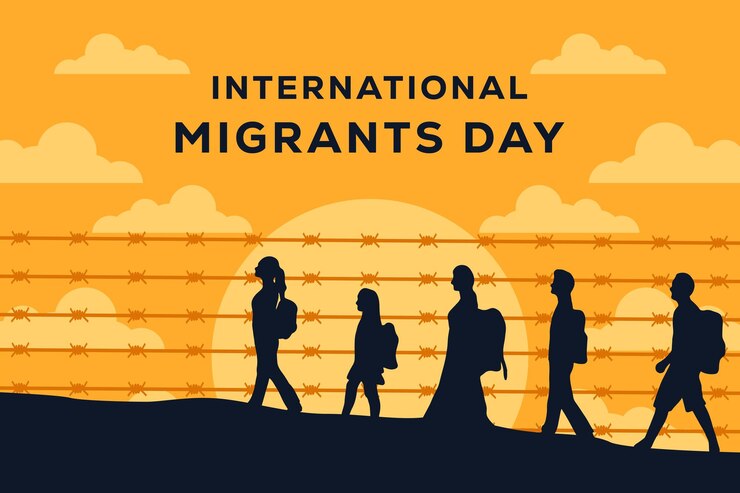 Vettore illustrazione di sfondo del giorno dei migranti internazionali