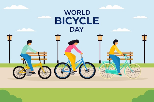 illustrazione di sfondo della giornata mondiale della bicicletta in design piatto
