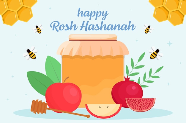 illustrazione di sfondo di happy rosh hashanah in design piatto