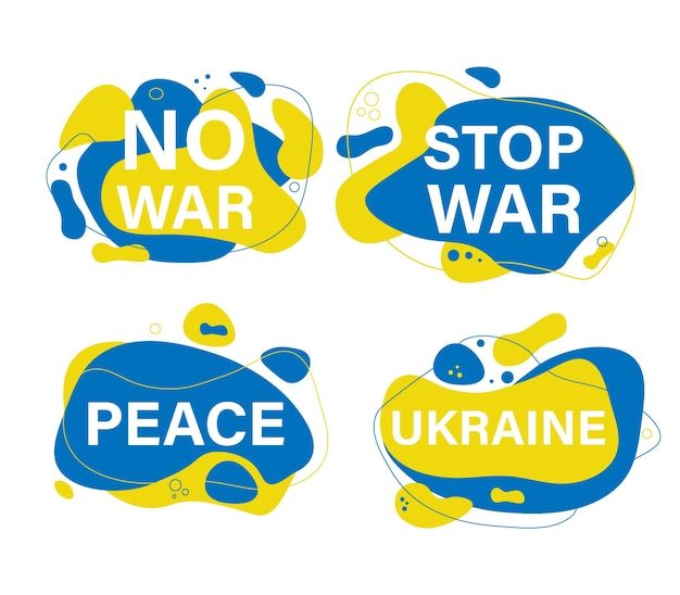 Illustrazione di sfondo liquido e fluido vettoriale di No War stop war pace ucraina ucraina concetto di supporto Nessuna guerra e attacco militare in Ucraina poster colori gialli e blu della bandiera ucraina