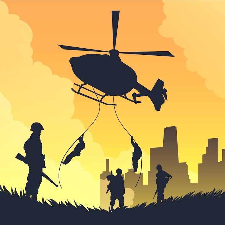 Vettore illustrazione di silhouette di guerra piatte