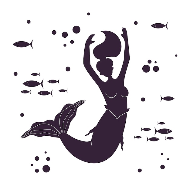 Illustrazione di silhouette di sirena a disegno piatto