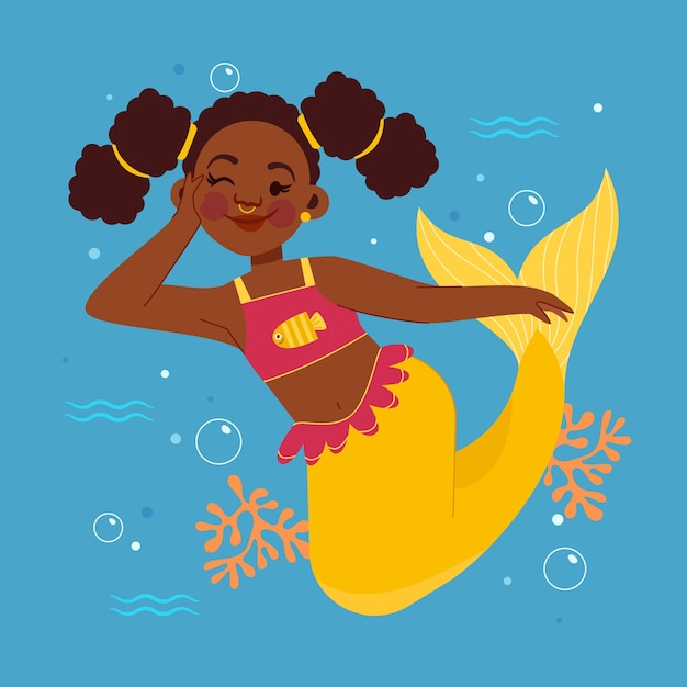 Illustrazione di sirena nera disegnata a mano