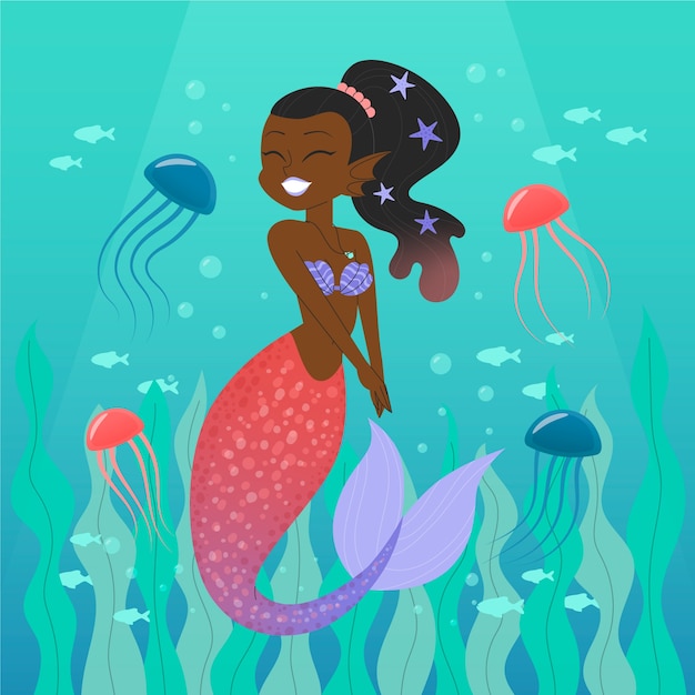 Illustrazione di sirena nera disegnata a mano