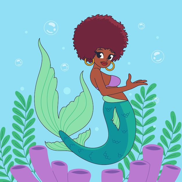 Illustrazione di sirena nera disegnata a mano