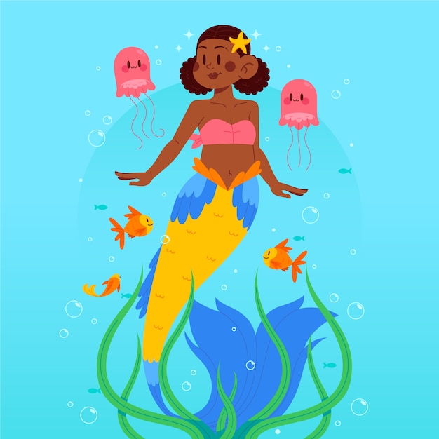Illustrazione di sirena nera disegnata a mano