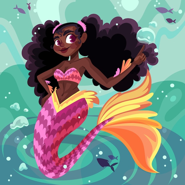 Illustrazione di sirena nera disegnata a mano