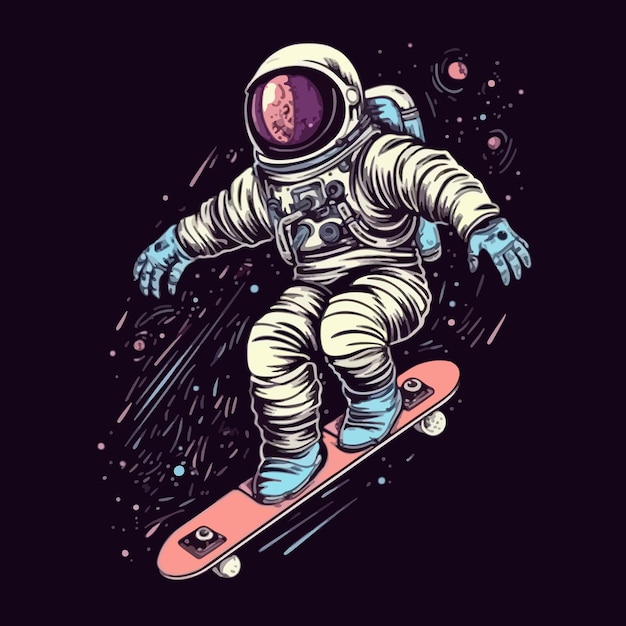 Illustrazione di skateboard dell'astronauta spaziale