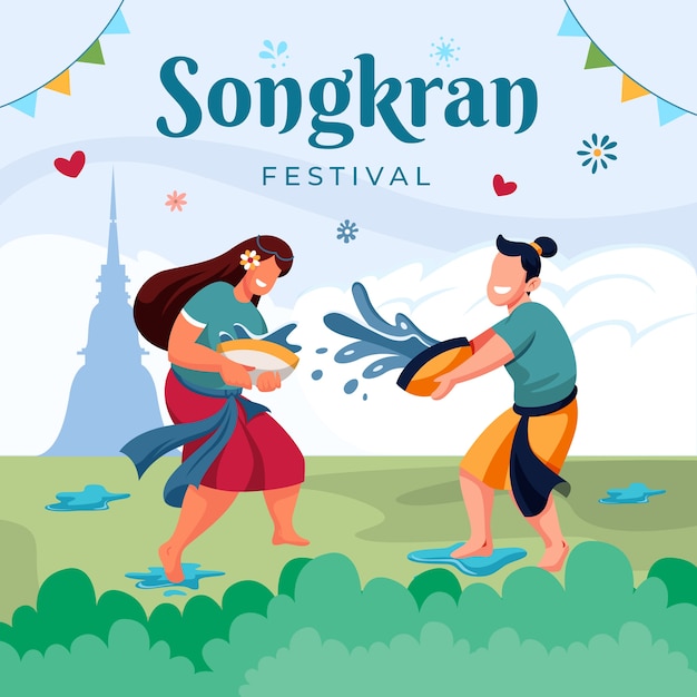 Illustrazione di songkran piatta