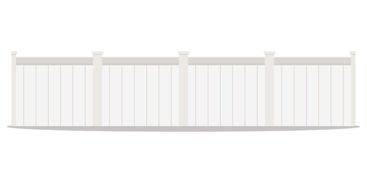 Illustrazione di stile del fumetto di design piatto vettoriale di una lunga fila di steccati stradali in legno bianco.