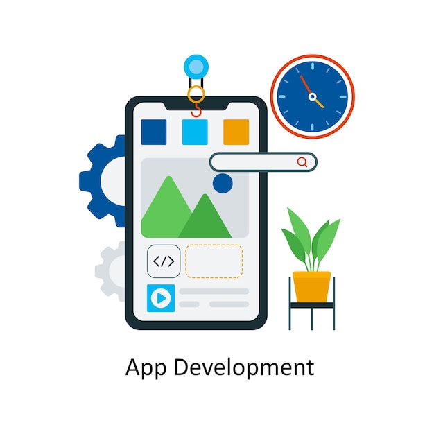 Illustrazione di stile dell'icona piana di concetto di sviluppo di app