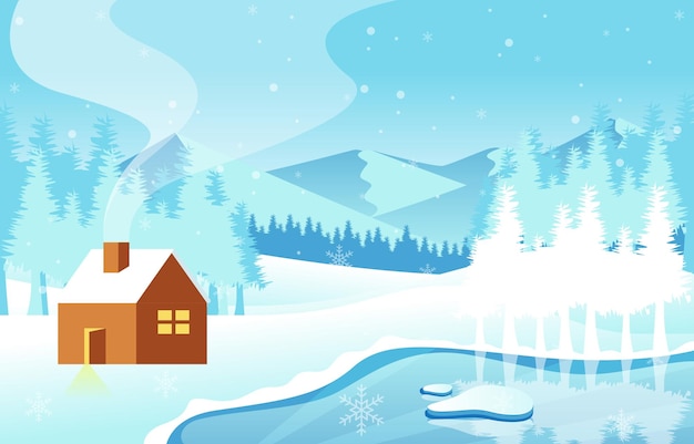 Illustrazione di stile piatto del fondo del paesaggio invernale