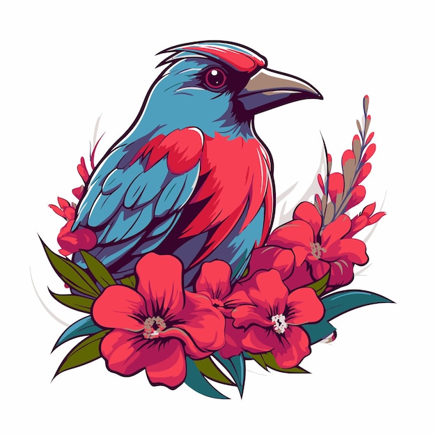 Illustrazione di uccelli e fiori