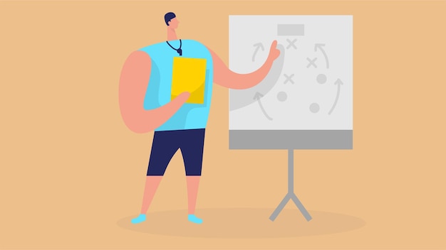 Illustrazione di un allenatore sportivo che prepara una strategia di partita