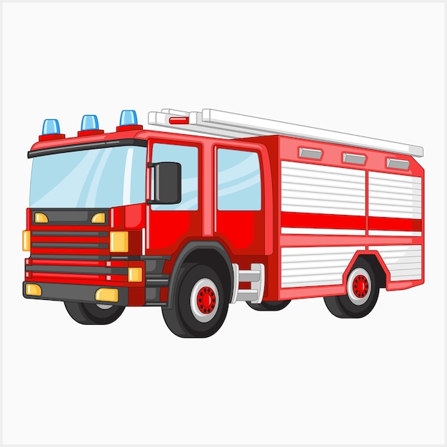 Illustrazione di un camion dei pompieri in una vista ad angolo