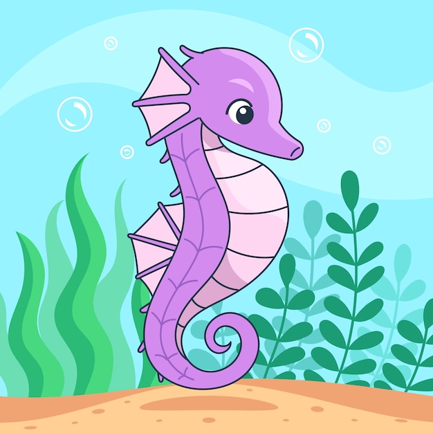 Illustrazione di un cavalluccio marino disegnato a mano