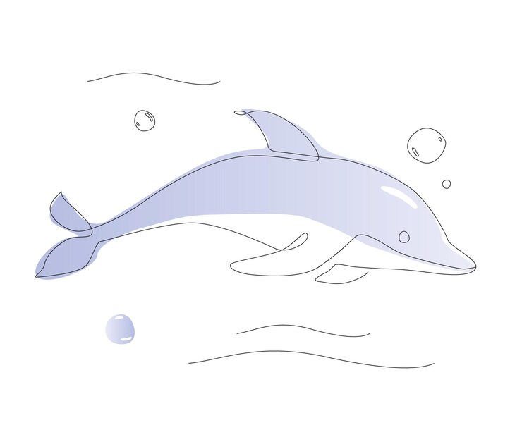 Vettore illustrazione di un delfino a una linea vettore di arte della linea di mammiferi marini contorno di pesce carino
