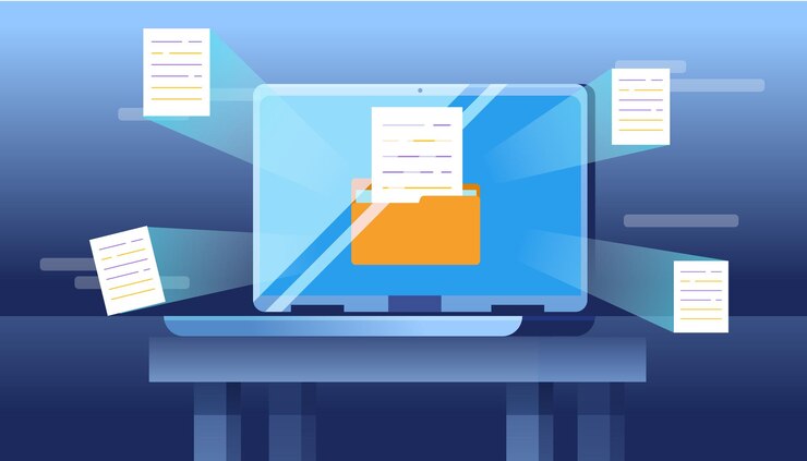 Vettore illustrazione di un file volante dalla cartella