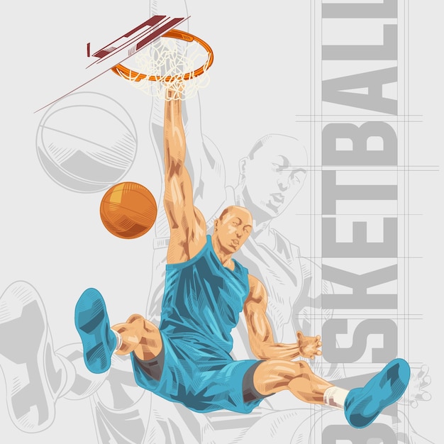 Illustrazione di un giocatore di basket fare schiacciate, un'illustrazione astratta
