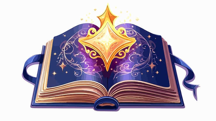 Vettore illustrazione di un libro di incantesimi magici di cartoni animati