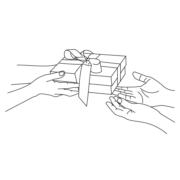 Illustrazione di un mani che fingono di dare una confezione regalo Regali di festa Natale San Valentino