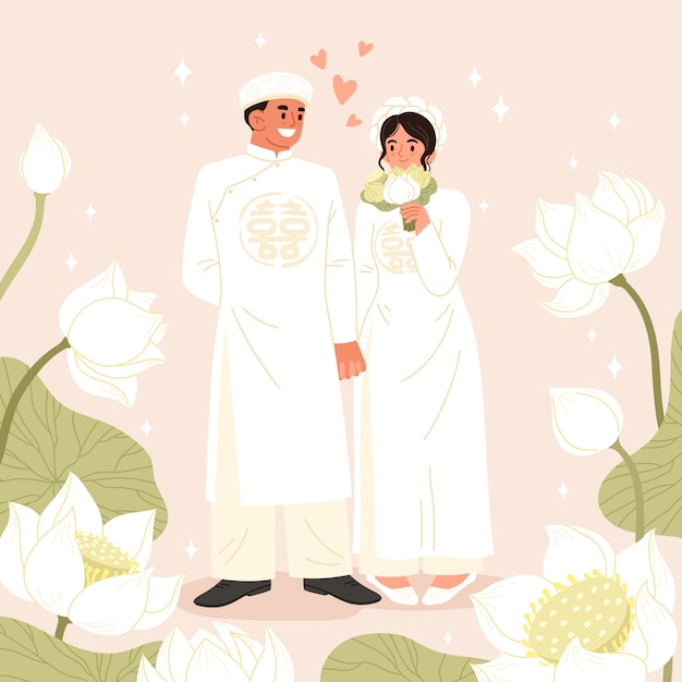 Illustrazione di un matrimonio piatto
