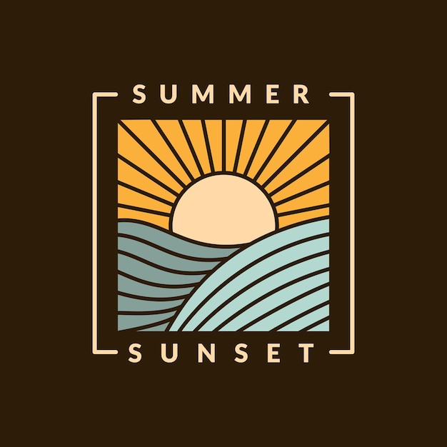 illustrazione di un monolino di spiaggia al tramonto o di un vettore in stile line art