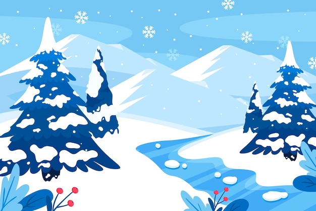 Illustrazione di un paesaggio invernale piatto disegnato a mano