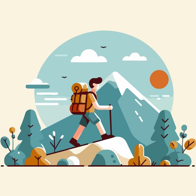 illustrazione di un personaggio di ragazzo che si arrampica su una montagna flat design vettoriale semplice e minimo