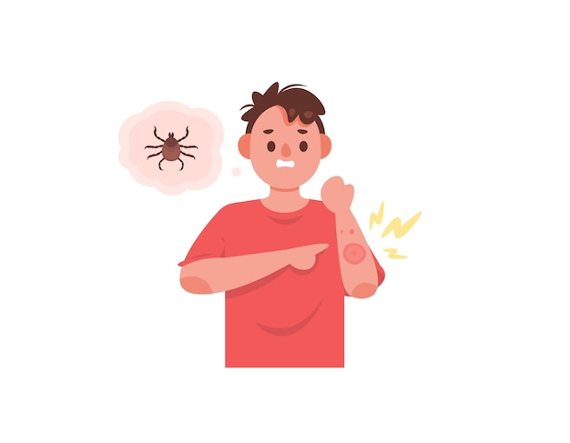 illustrazione di un ragazzo che soffre della malattia di Lyme a causa di batteri trasmessi da morsi di zecche di cervo