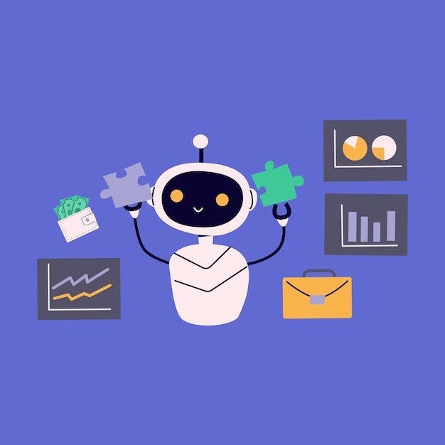 Illustrazione di un robot piatto Investimento in intelligenza artificiale