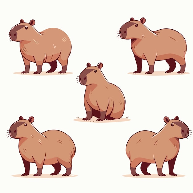 Illustrazione di un set di capibara con uno stile di design piatto