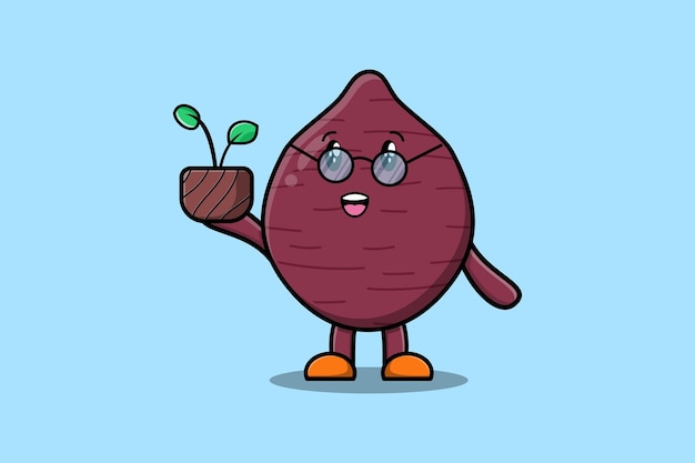 Illustrazione di un simpatico cartone animato Pianta di contenimento della patata dolce in un design piatto in stile moderno