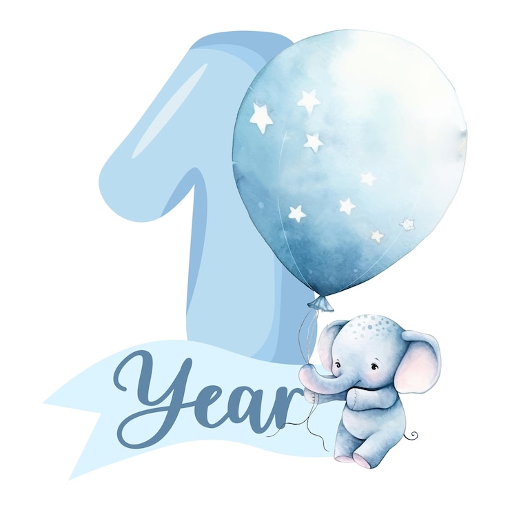 Vettore illustrazione di un simpatico elefantino per 1 anno di compleanno