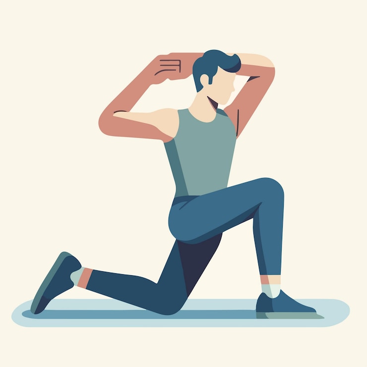 Vettore illustrazione di un uomo che fa esercizi di yoga per allungare i muscoli