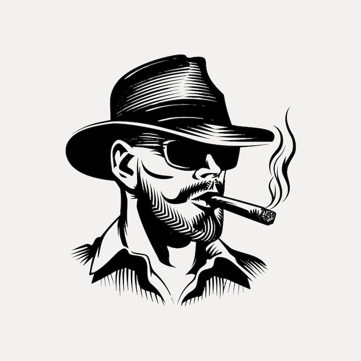 Vettore illustrazione di un uomo elegante che fuma un sigaro