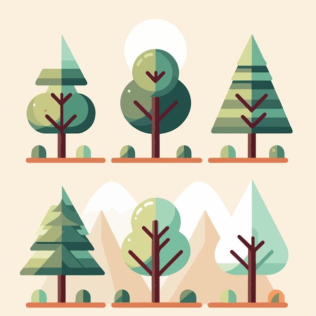 Illustrazione di una collezione di alberi in uno stile di design piatto