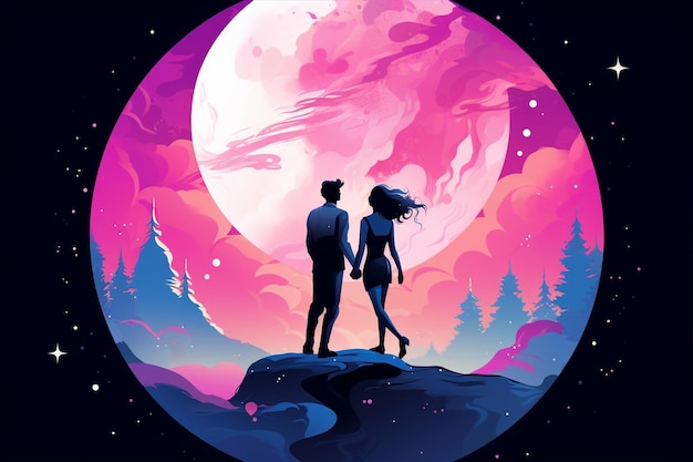 Illustrazione di una coppia d'amore sulla luna