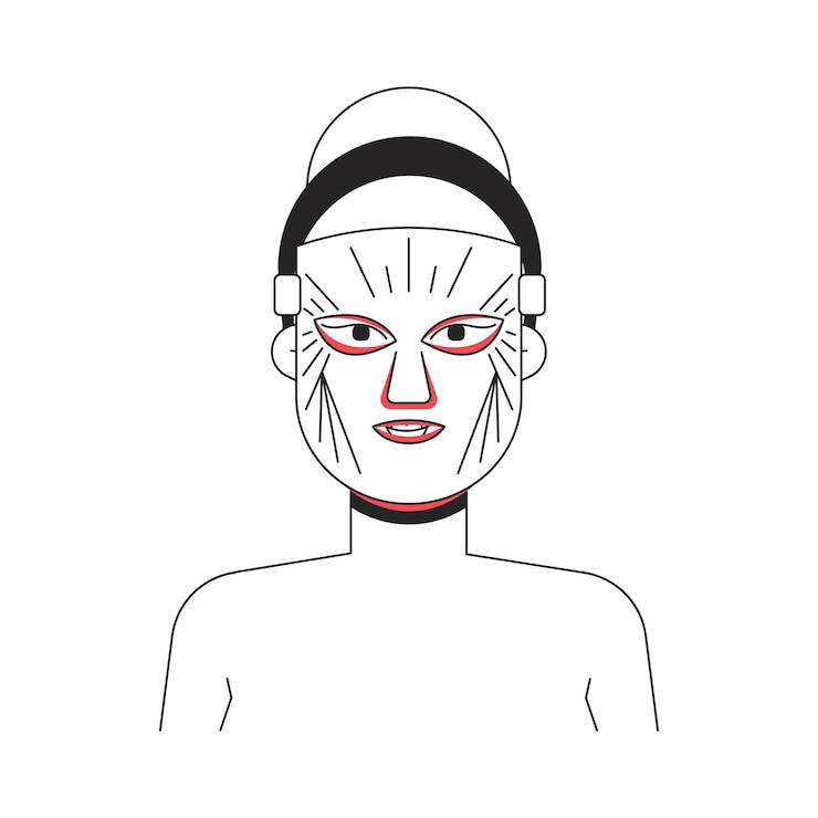 Vettore illustrazione di una donna bionda che indossa una maschera per la terapia della luce led